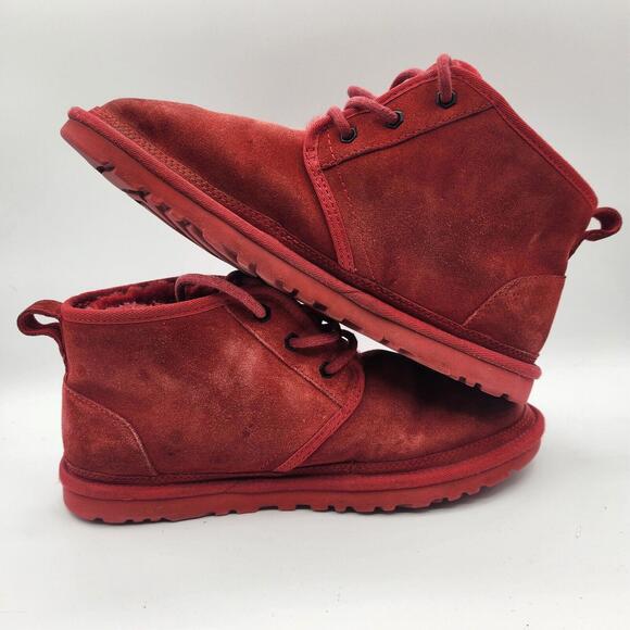 UGG Womens Boots Neumel Chukka Red Suede Shearling Fur Lined Lace Up Ankle Sz 10 - Picture 9 of 15